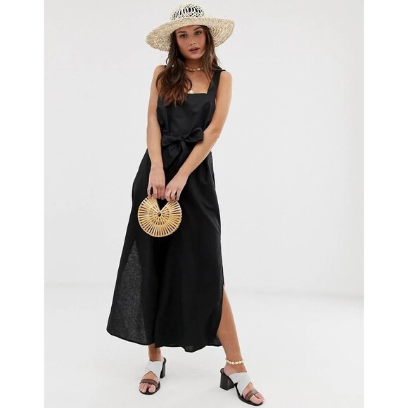 SEAFOLLY Womens Black Criss Cross Back One Piece Jumpsuit AUSTRALIA LINEN XS 2 - Picture 1 of 10